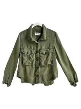 Revolve Pistola 100% Tencel Utility Button Down Long Sleeve Shirt Army Green XS